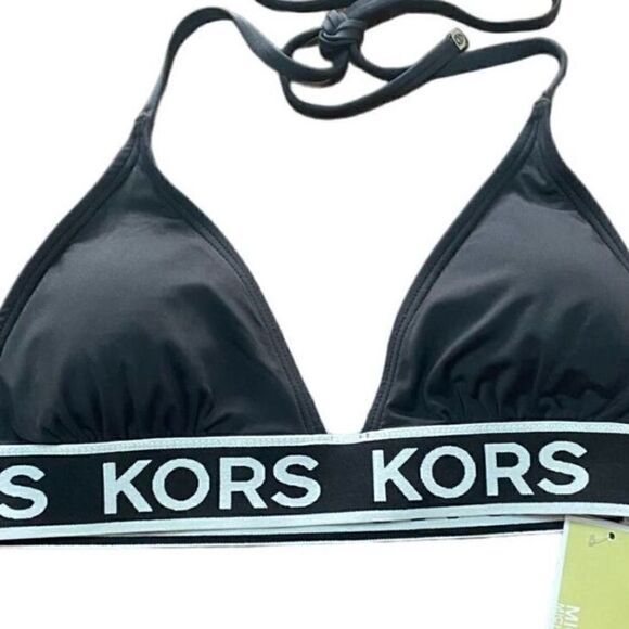 MICHAEL MICHAEL KORS Women Logo-Elastic String Bikini Top Black Swimsuit size L - Picture 5 of 9